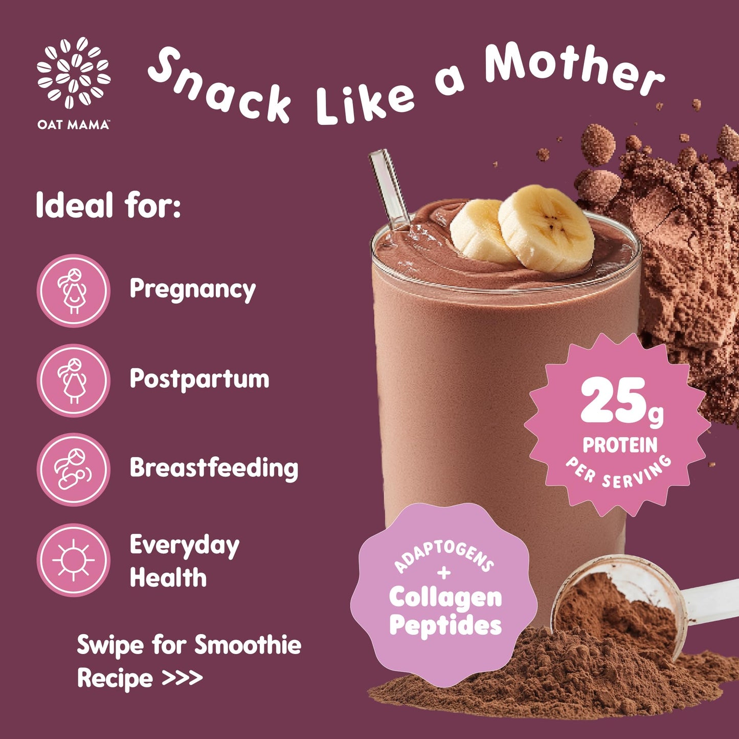 OAT MAMA Chocolate Mama Power Protein Powder for New Moms - Delicious, Natural Protein Powder with Lactation Support for Pregnan