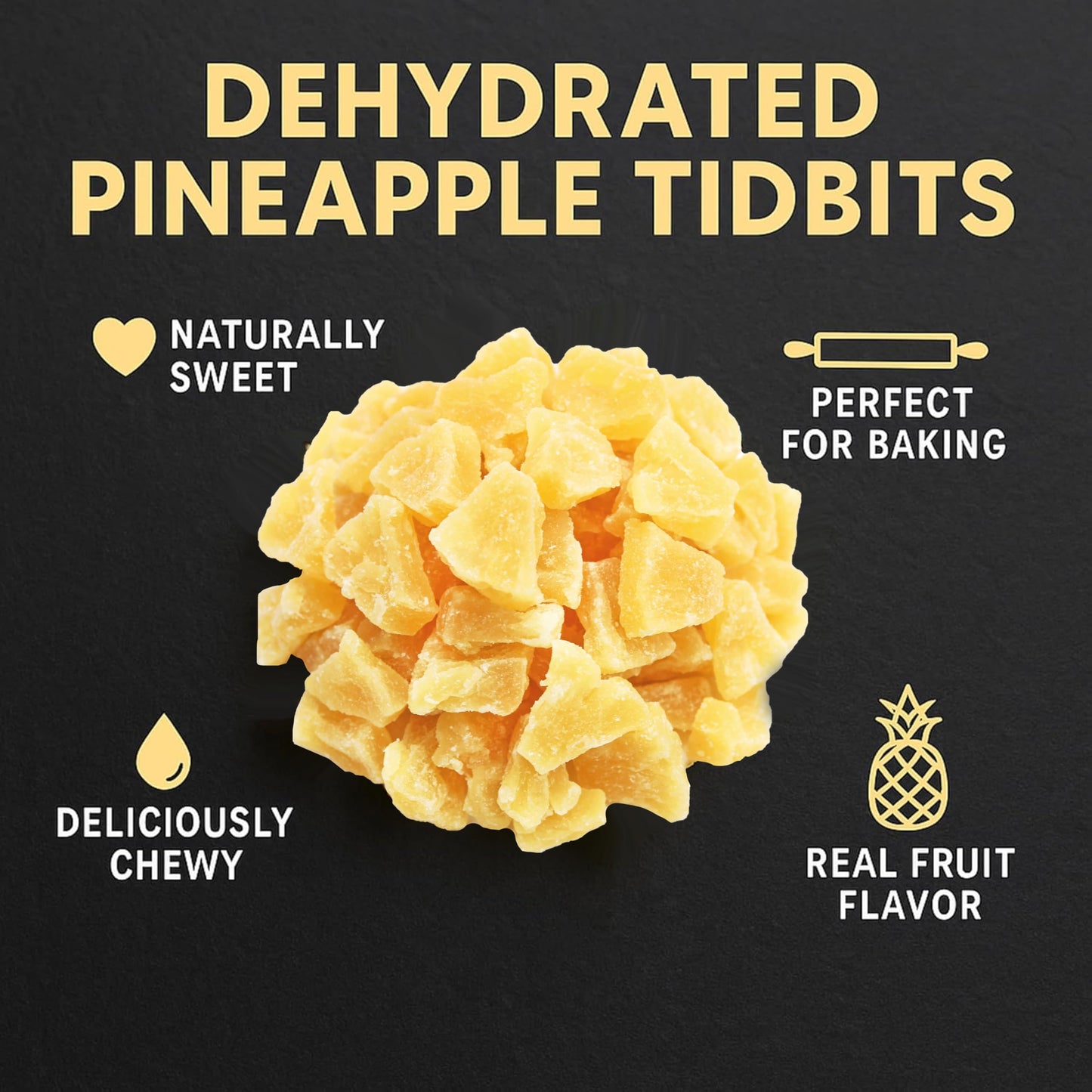 Anna and Sarah Dehydrated Pineapple Tidbits NATURAL NO SO2, Non GMO, Gluten Free, High In Fibers in Resealable Bag, 2 Lbs