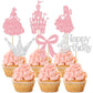 Gyufise Cupcake Toppers, 24Pcs Glitter Castle Bowknot, Paper Decorations for Birthday, Baby Shower, 2.4x3.9, Pink Silver