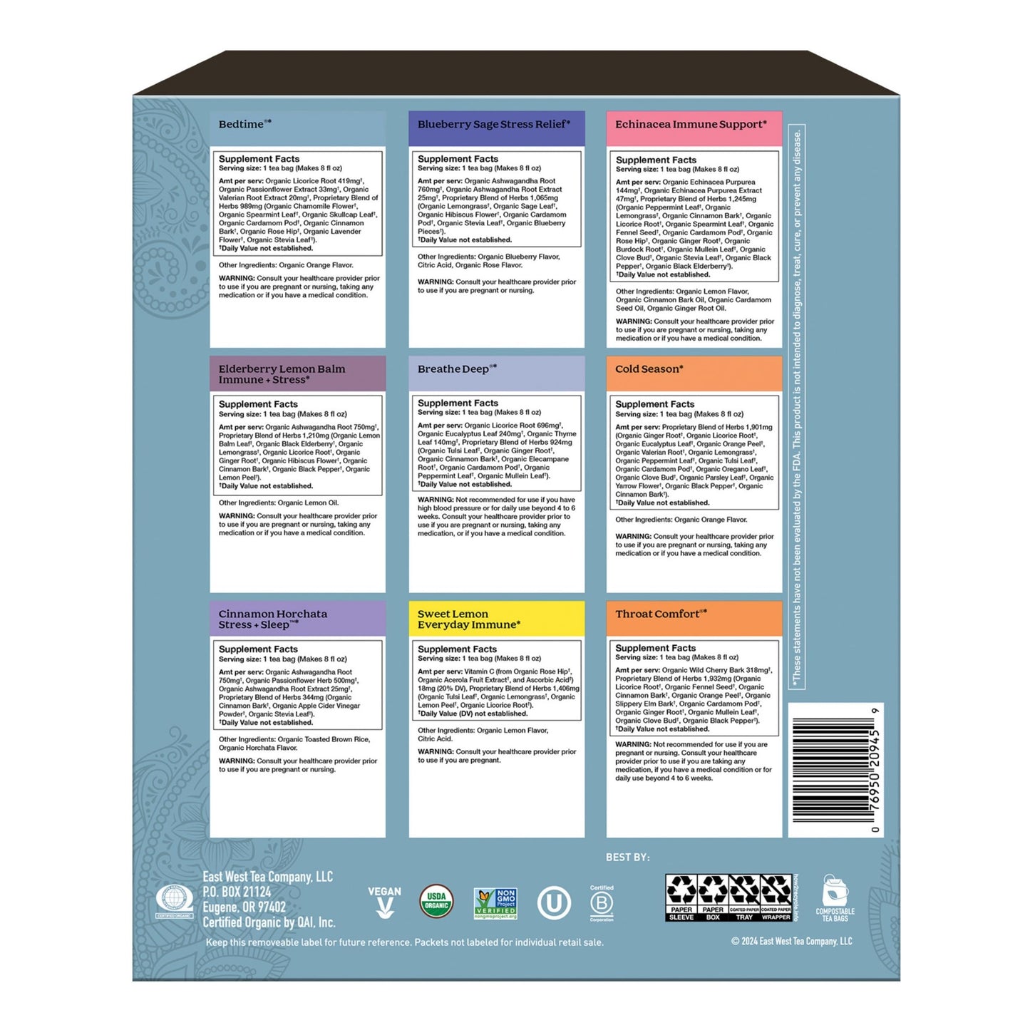 Yogi Organic Sampler Gift Box - 5 Tea Bags per Flavor, 9 Herbal Teas, Caffeine-Free Variety Pack