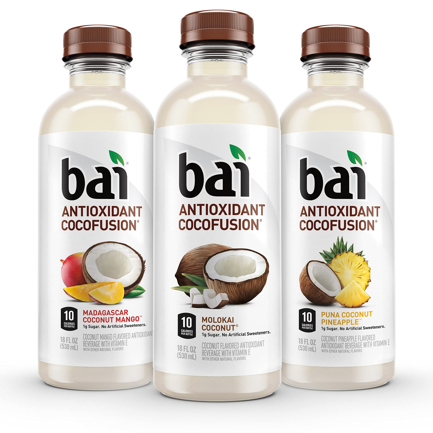Bai Coconut Flavored Water Variety Pack III - 12 Pack, 18 Fl Oz, Assorted Flavors: Molokai Coconut, Madagascar Coconut Mango, Puna Coconut Pineapple