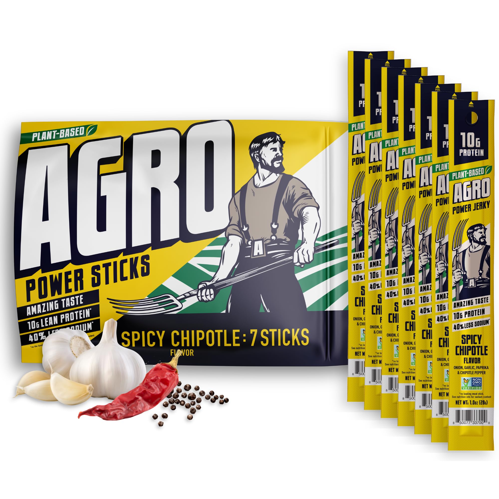 Agro Power Vegan Jerky Sticks, 10G Protein Per Stick, Spicy Chipotle P ...