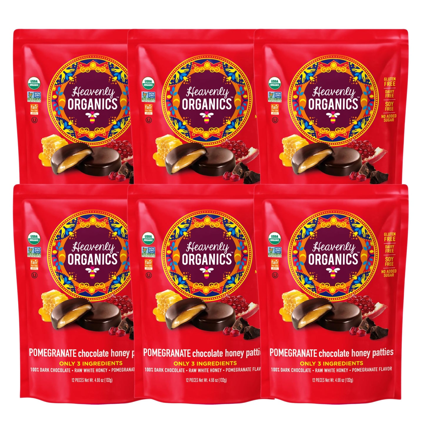 Heavenly Organics Chocolate Honey Pattie Pomegranate (6X4.66 Oz)