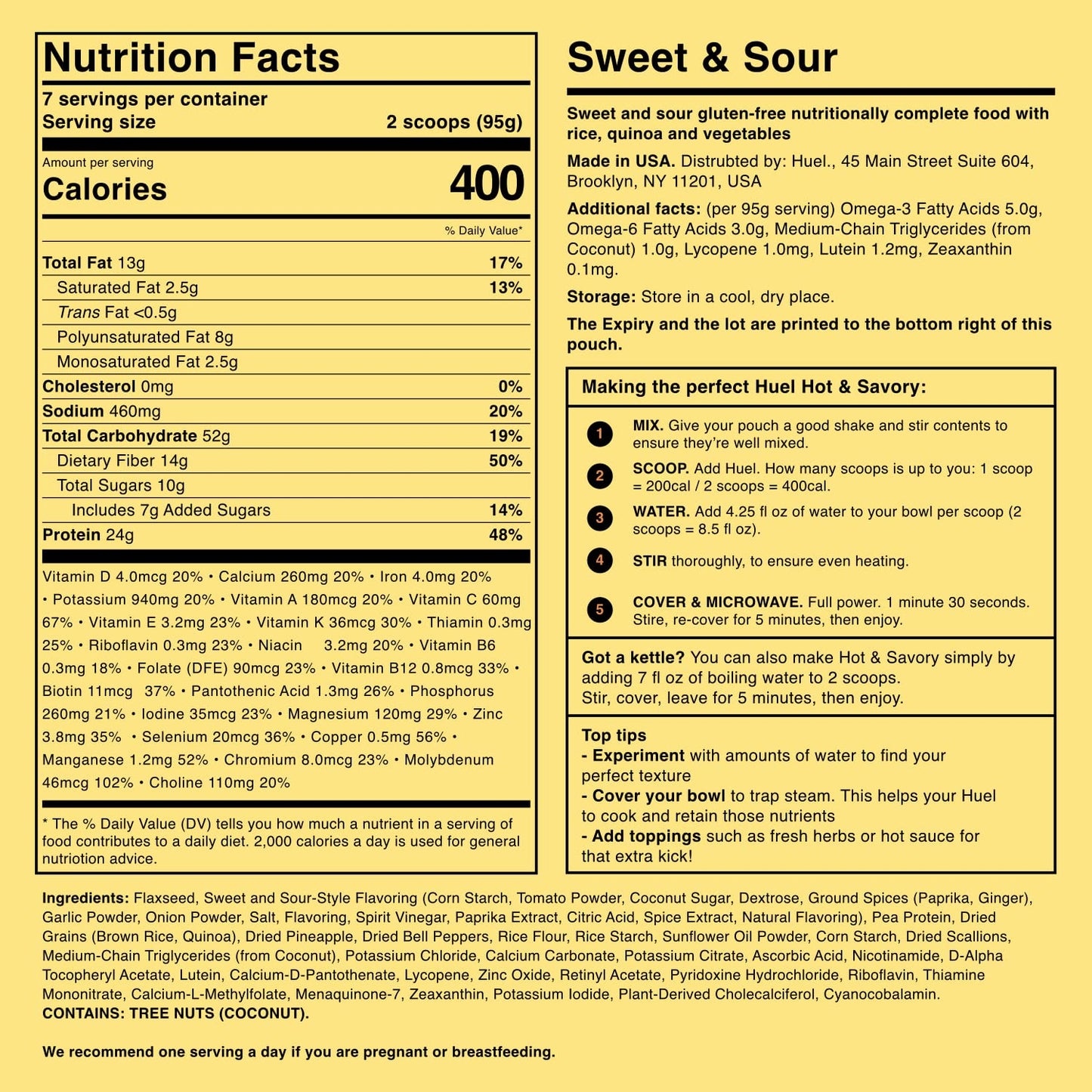 Huel Hot and Savory Instant Meal Replacement - Sweet and Sour - 1.46 lb - 24g Protein, 14g Fiber, 27 Vitamins and Minerals