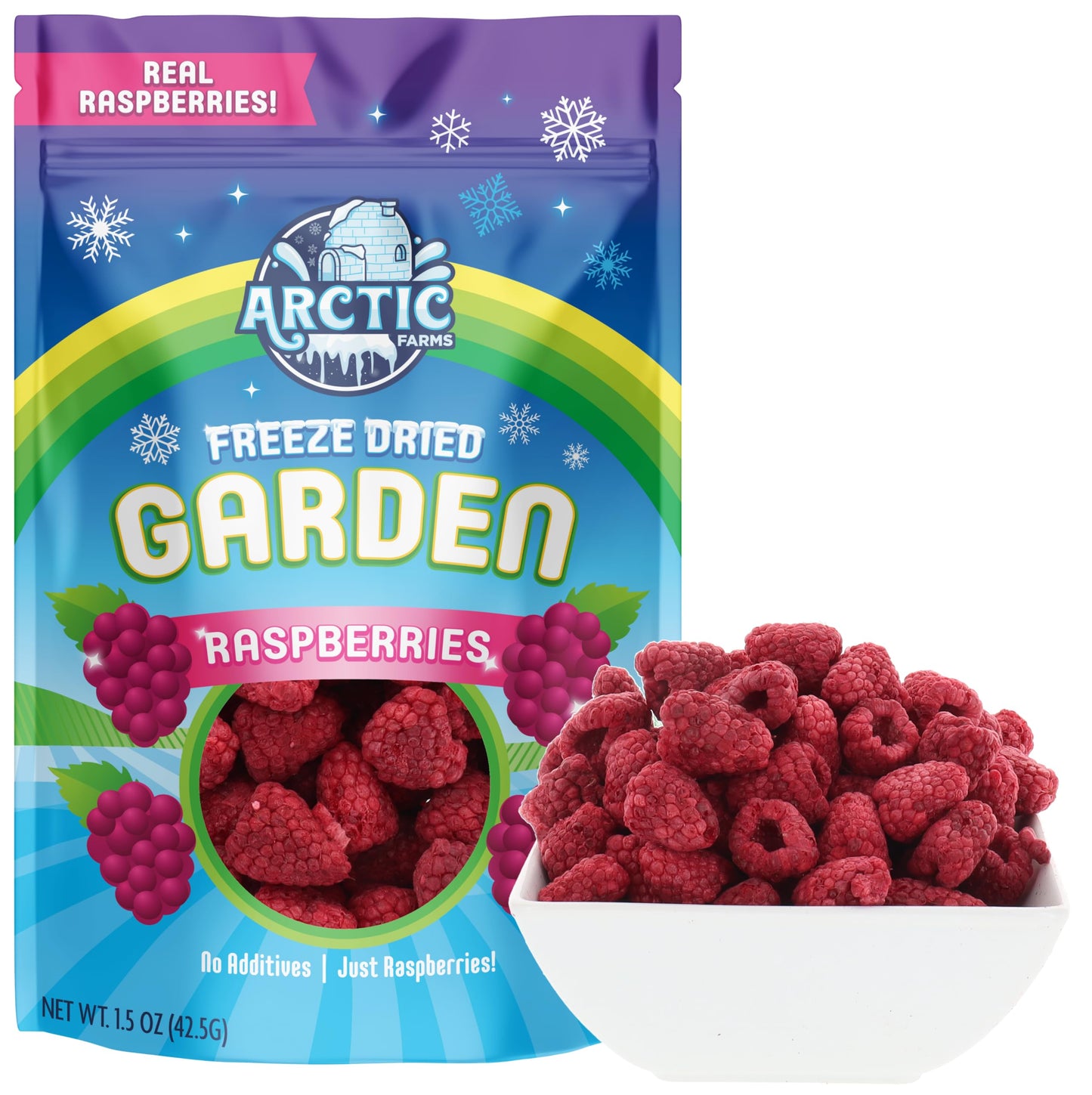 Arctic Farms Garden Pure Freeze Dried Raspberry Fruits, No Sugar Added, Crunchy Snacks (Whole Raspberries)