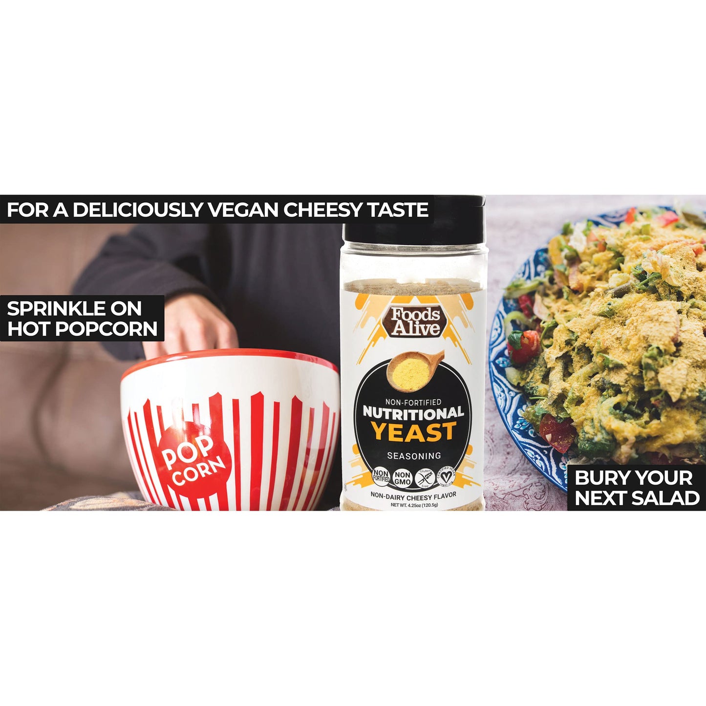Foods Alive Nutritional Yeast Flakes, Non-Fortified, Gluten-Free, Plant-Based Protein, 6oz Shaker