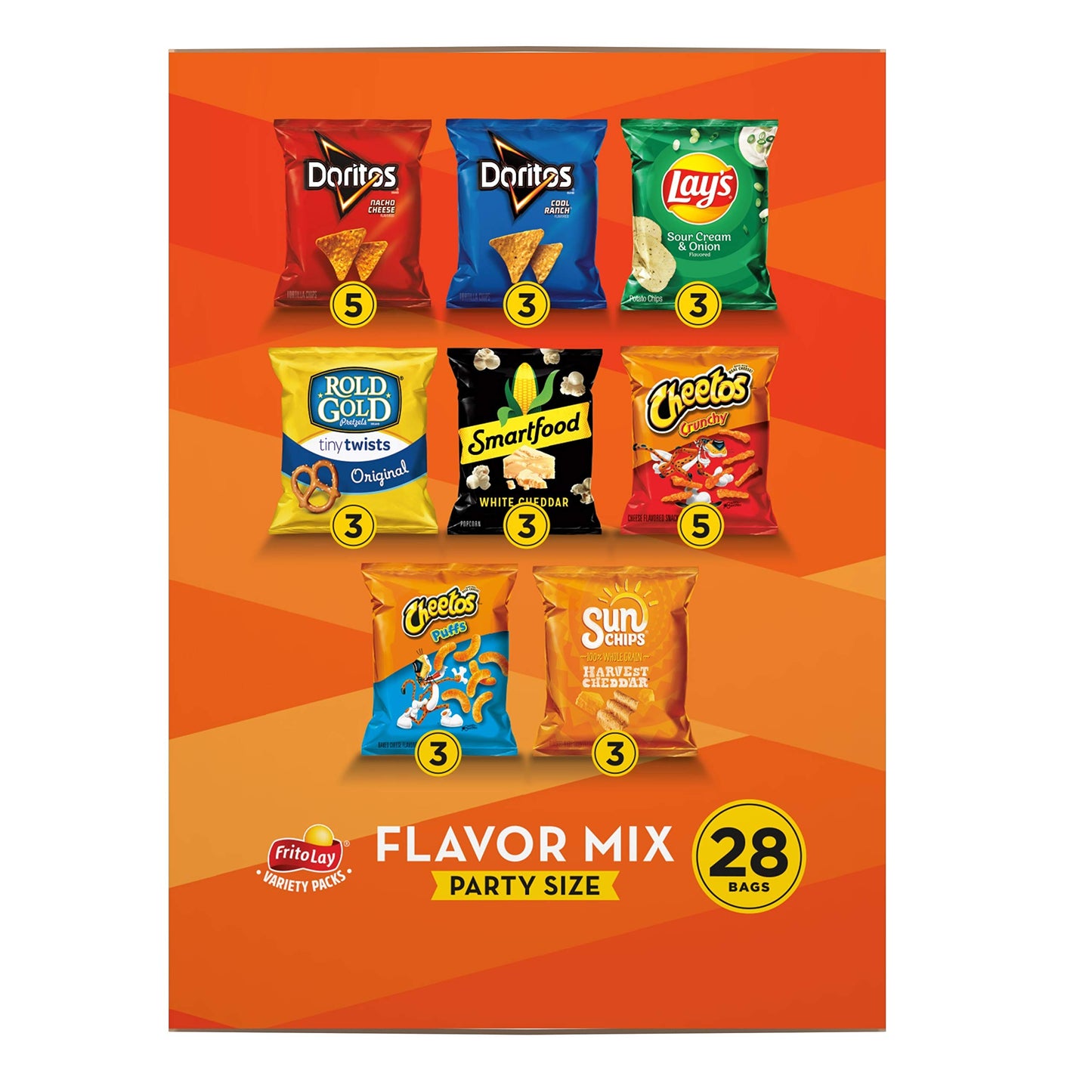 Frito-Lay Snacks Flavor Mix Chips Variety Pack, Doritos, Cheetos, Lays, SunChips, Rold Gold Pretzels, Smartfood Popcorn, 28 Cou