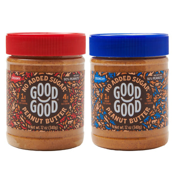 Good Good Crunchy & Creamy Peanut Butter - Keto Friendly - Low Carb & No Added Sugars - Vegan - Gluten Free - Non-GMO - 340g Jar