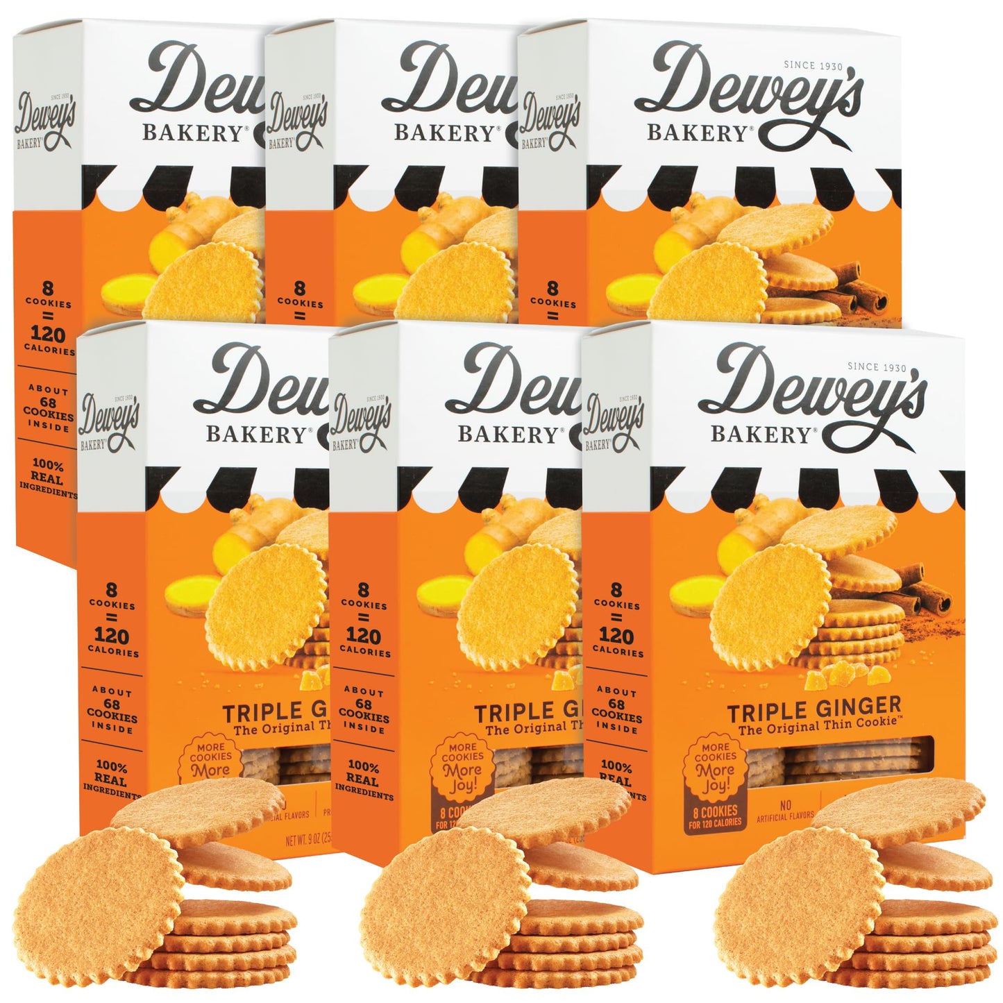 Deweys Bakery Triple Ginger Moravian Style Cookie Thins, Bakery Fresh with Real Simple Ingredients, Low Calorie Snack, No Artifi
