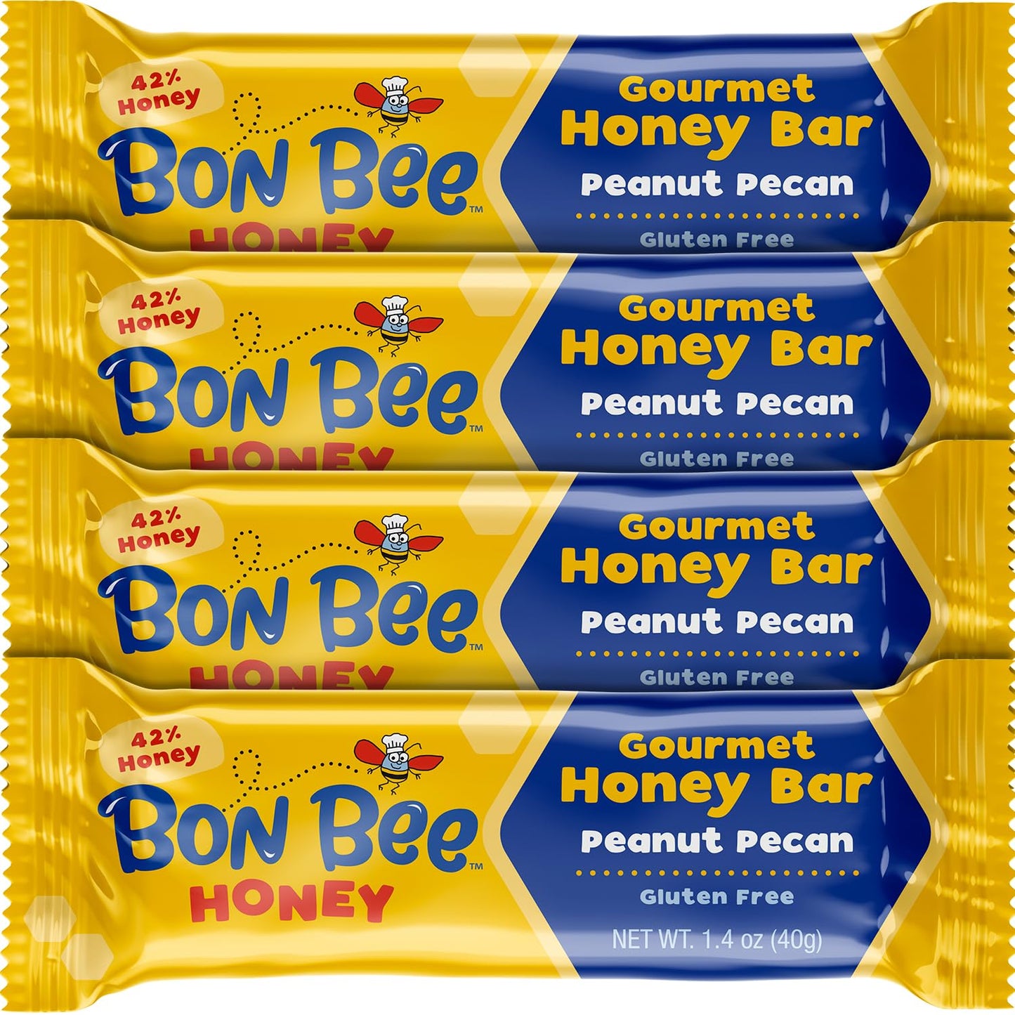 Bon Bee Honey Bunchies All Natural Honey Bar - Natural Breakfast & Nutrition Bars For Healthy Energy & Fuel - Variety Of Delicious Highlights & Perfectly Balanced, 4-1.4Oz Bars