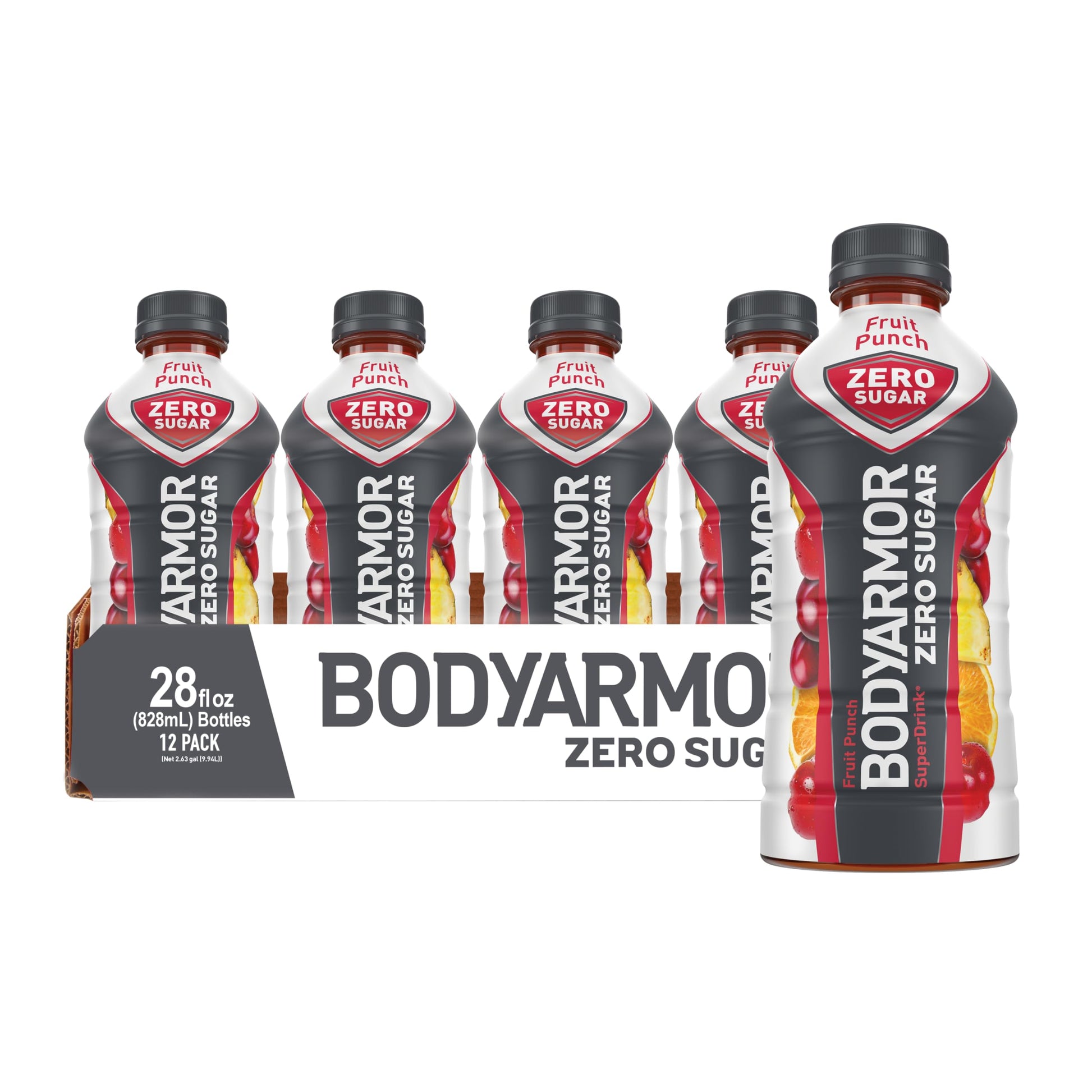BODYARMOR Zero Sugar Fruit Punch Sports Drink - Low-Calorie, Natural Flavors, Electrolytes - 28 Fl Oz (Pack of 12)