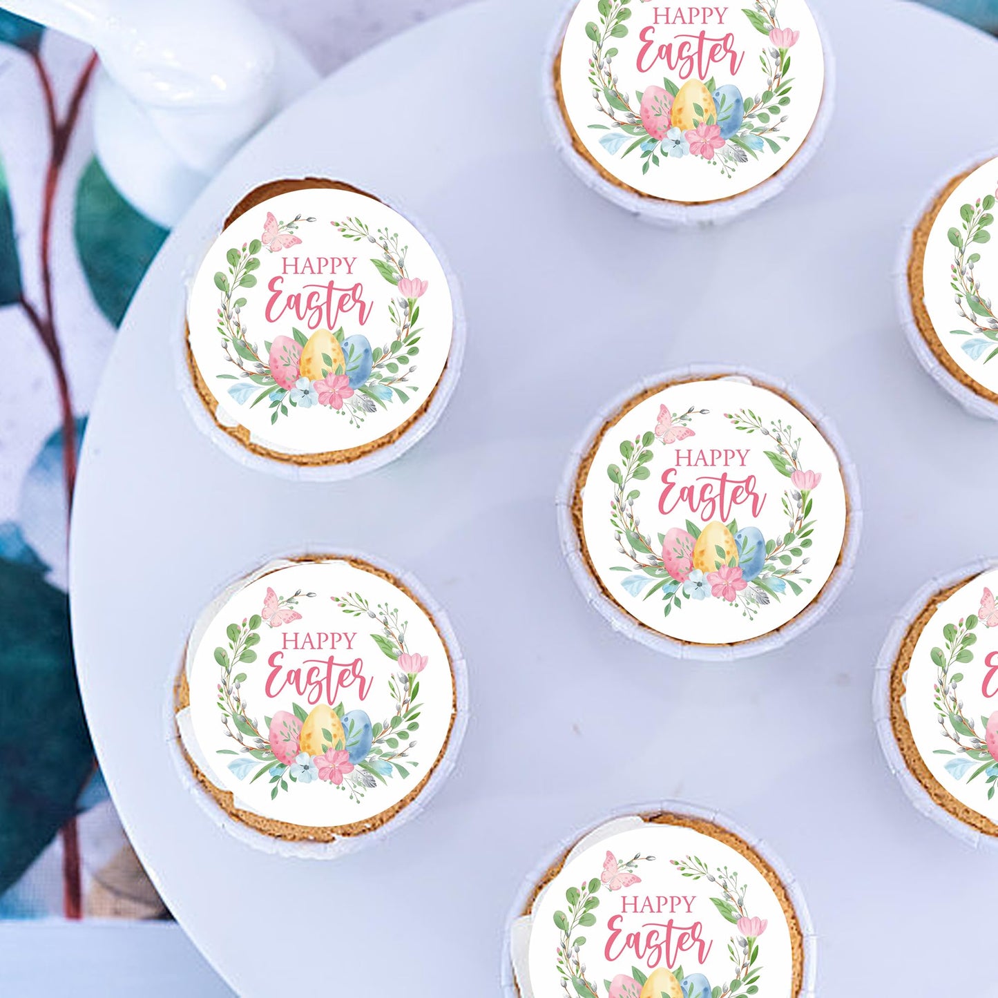 Foowztao 48Pcs Happy Easter Cupcake Toppers Wafer Paper Cake Picks Easter Theme Birthday Party Spring Theme Baby Shower Party Su
