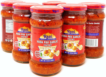 Rani Vada Pav Garlic Chutney 10.5oz (300g) Glass Jar, Ready to Eat, Pack of 5+1 FREE ~ Vegan | Gluten Free | NON-GMO | Indian Or