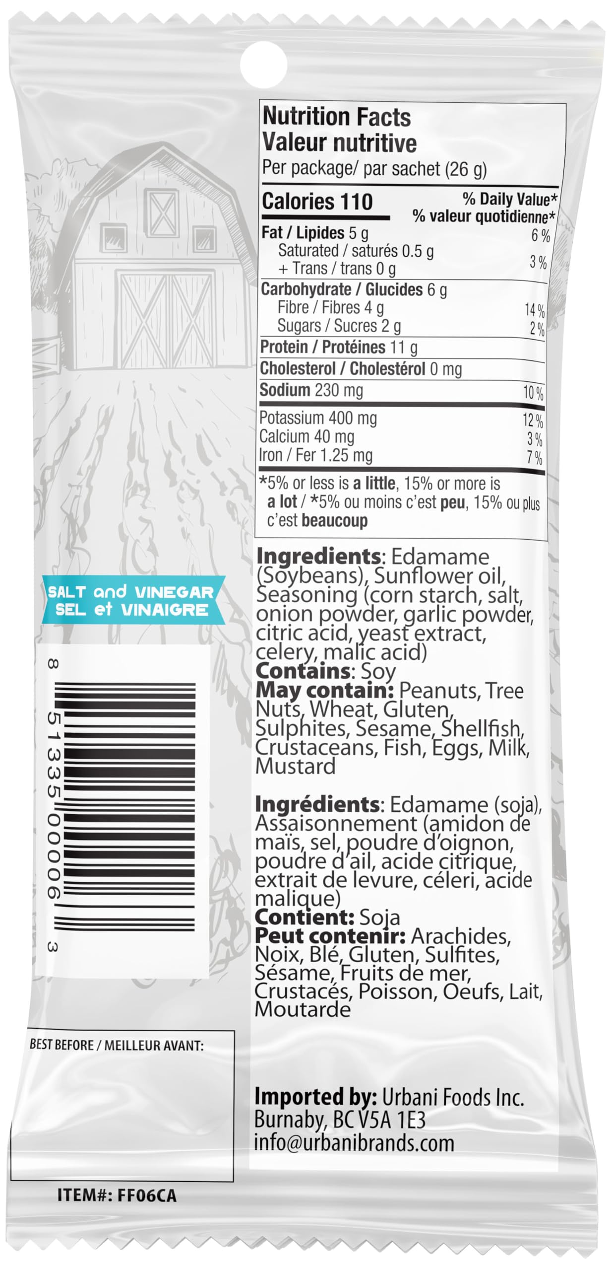 Far Field Crunchy Roasted Edamame Beans - Salt & Vinegar, 10-Pack, 11G Protein Per 26G Bag, Low Carb, High-Protein Plant-Based S