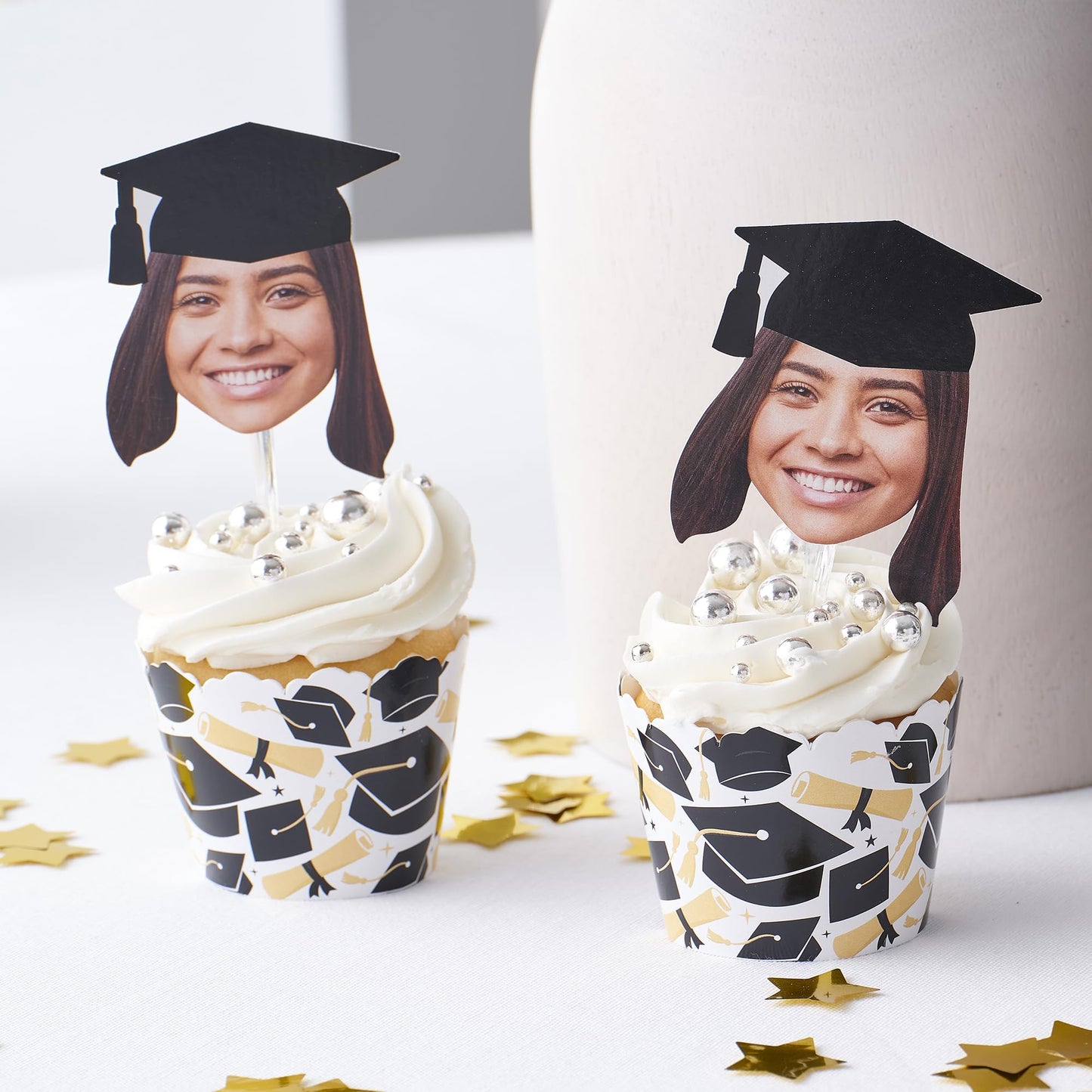 Big Dot of Happiness Graduation Cap Photo Cutout Cupcake Toppers - 24 Count, Multicolored, Plastic, Model BD3016dt-custom