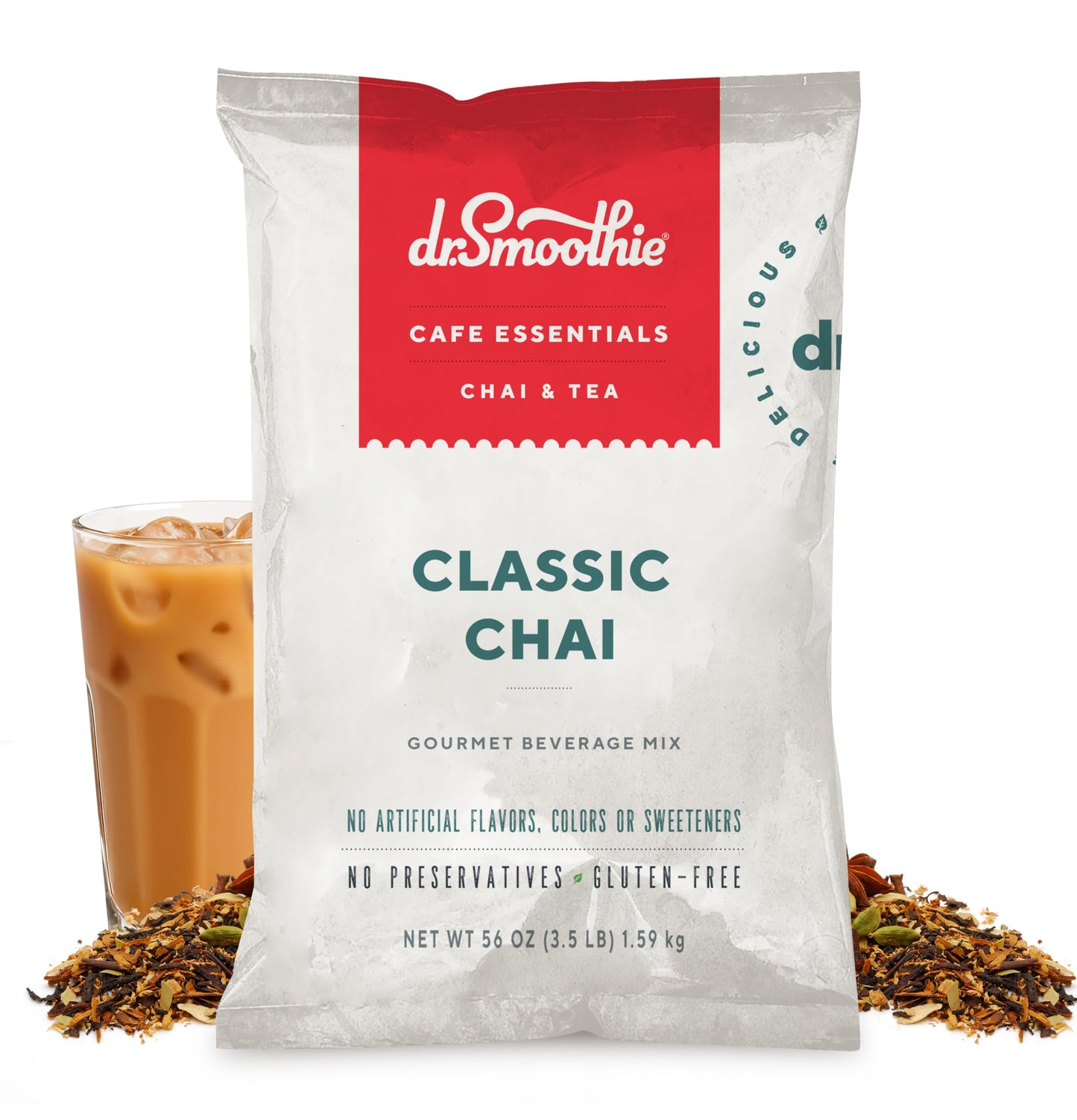 Dr. Smoothie Café Essentials Classic Chai, 62mg Caffeine, 3.5 lb Bag, No Artificial Colors or Flavors