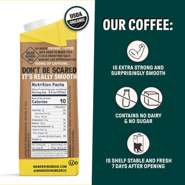 Wandering Bear Organic Caramel Cold Brew Coffee, 32 Fl Oz, 3 Pack - Extra Strong, Smooth, Unsweetened, Shelf-Stable, Ready To Dr