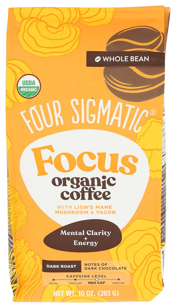 FOUR SIGMATIC Organic Lions Mane Whole Bean Coffee  10 OZ