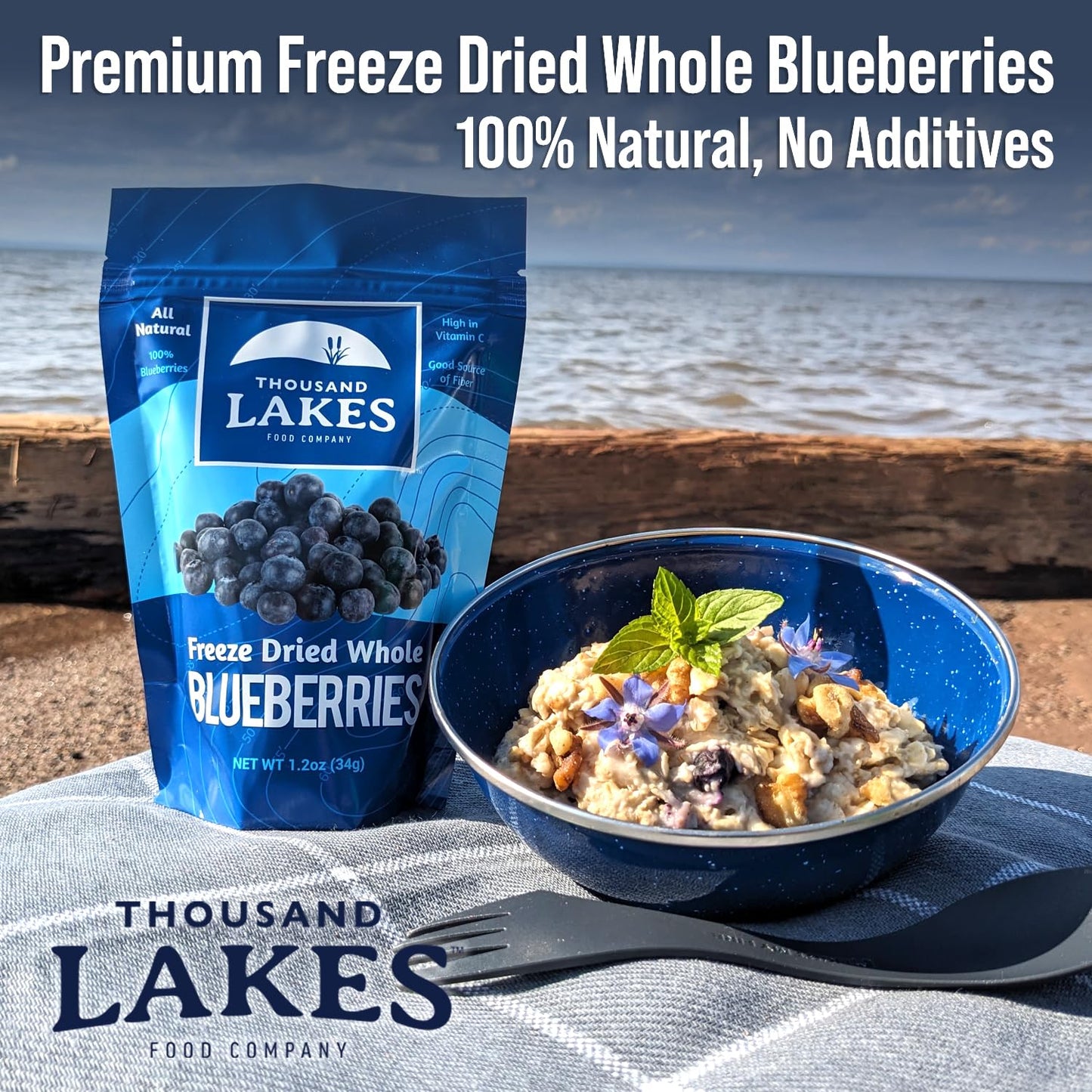 Thousand Lakes Freeze Dried Fruit - Blueberries 4-Pack 1.2 Ounces (4.8 Ounces Total) | No Sugar Added | 100% Whole Blueberries