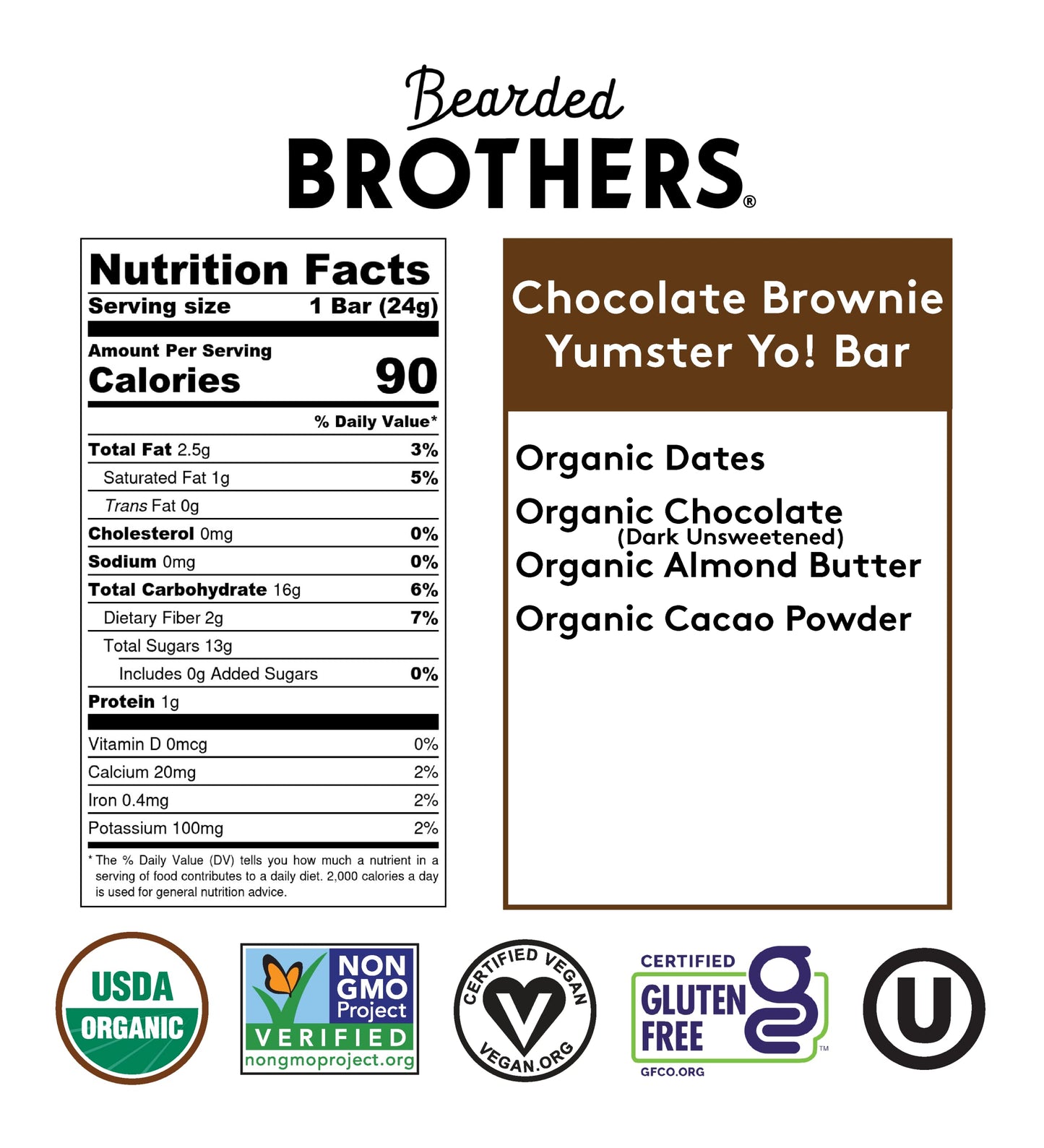 Yo! Bar By Bearded Brothers Vegan Organic Kids Bar, Chocolate (25 Bars) - Gluten Free, Paleo And Whole 30 | Soy Free, Non-Gmo, Low Glycemic, No Sugar Added, Fiber + Whole Foods