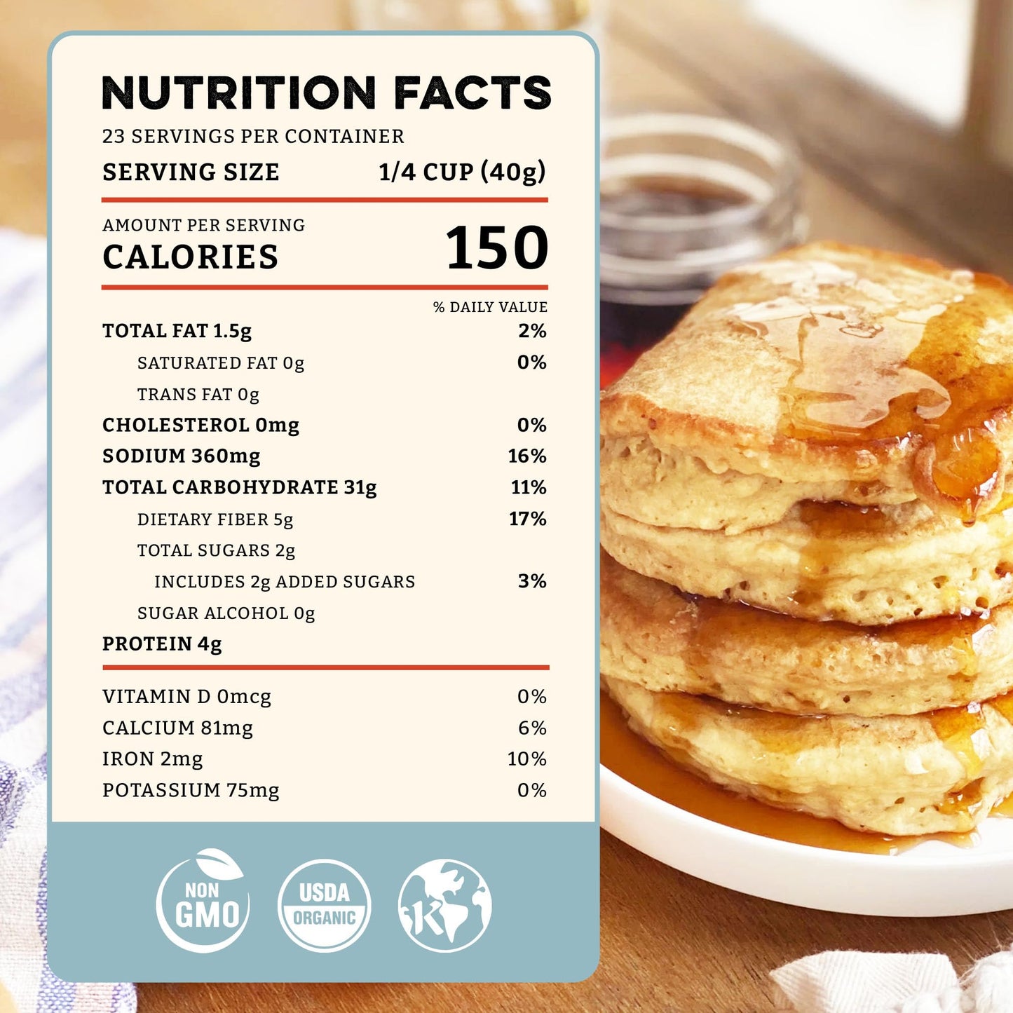 Sunrise Flour Mill 7-Grain Heritage Pancake Mix, USDA Organic, 32 oz, Easy to Digest, No Additives