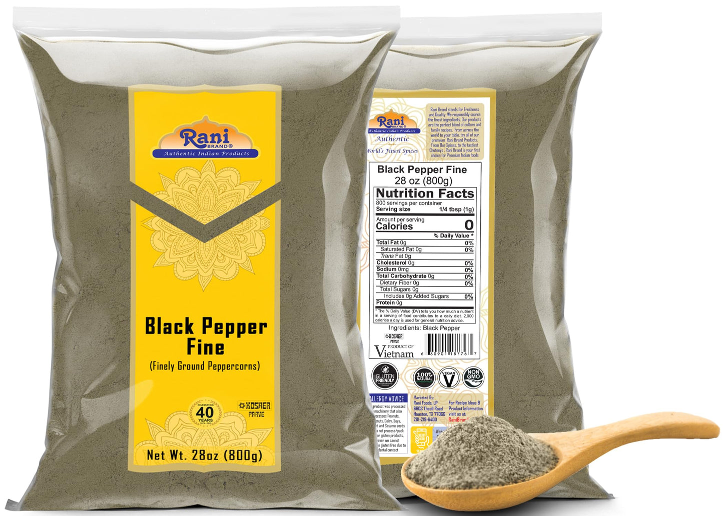 Rani Black Pepper Fine Powder 80 Mesh 28Oz (1.75Lbs) 800G ~ All Natural | Vegan | Gluten Friendly | Non-Gmo | Kosher | Product O