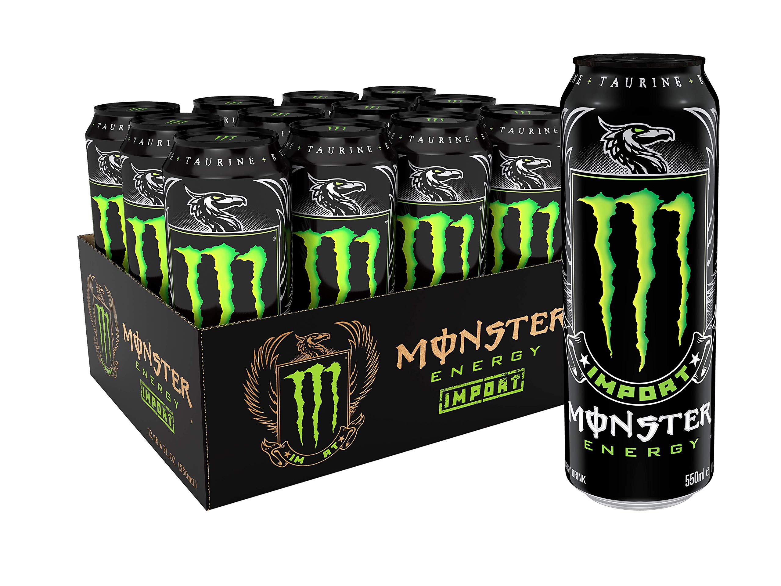 Monster Energy Import Energy Drink, 18.6 Ounce (Pack of 12), Clear