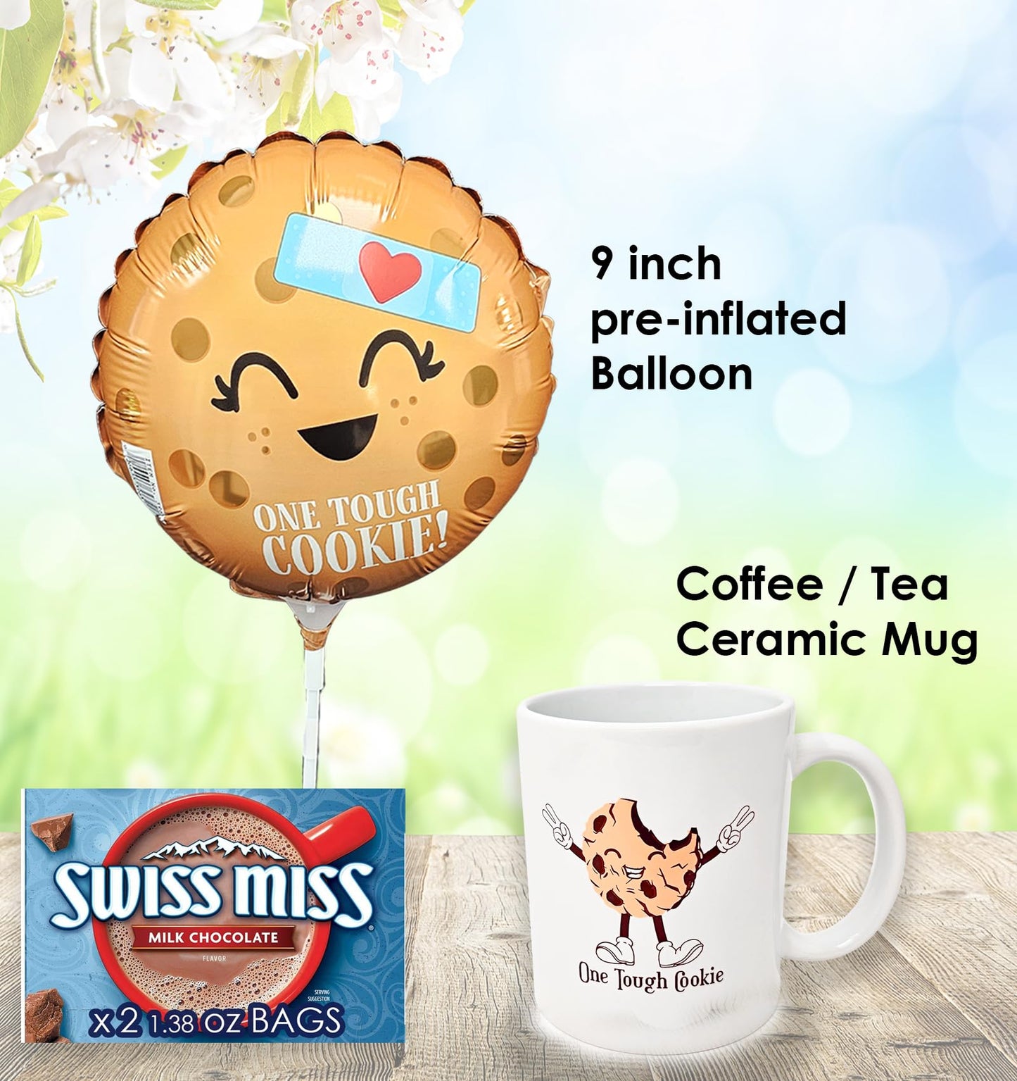 Get well Soon, One Tough Cookie Gift Basket, Care package Snack Box w/Cookie, Balloon, Mugs & Socks Feel better son for Adults t