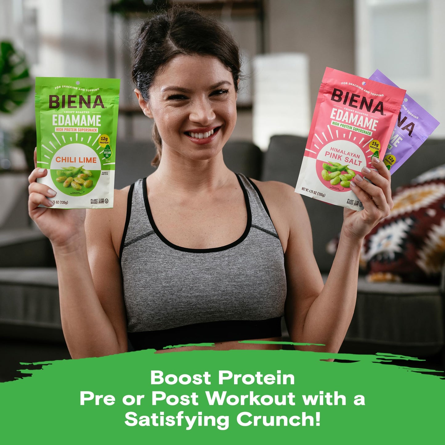 Biena Crispy Roasted Edamame Beans Snack - High Protein Snack for Adults & Kids, 12g-13g Protein per Serving - Made with Avocado