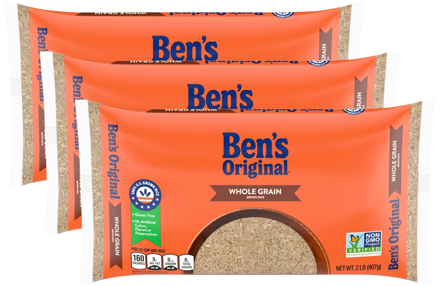 BENS ORIGINAL Whole Grain Brown Rice, 2 lb Bag (Pack of 3)