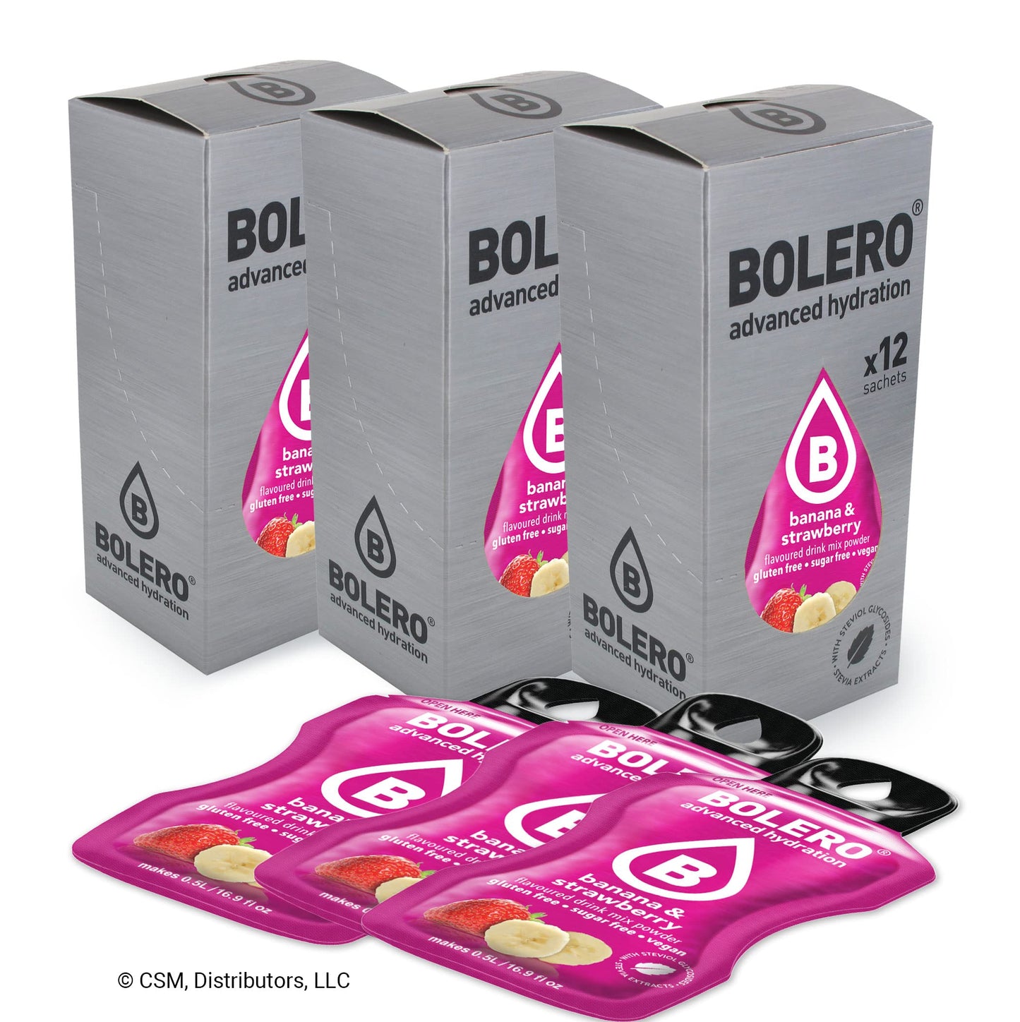 Bolero- Sugar Free Drink Mix Packets Banana & Strawberry Fruit Flavors | Powdered Flavored Water Packets | 36 Small Sachet On Th