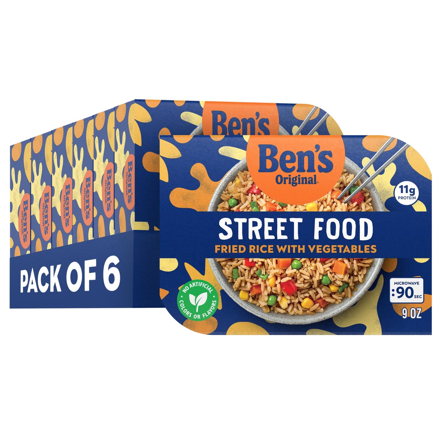 BEN S ORIGINAL Street Food Fried Rice with Vegetables, Prepared Entr  e, Microwavable Heat-&-Eat Bowl in 90 Seconds, 9 oz (Pack