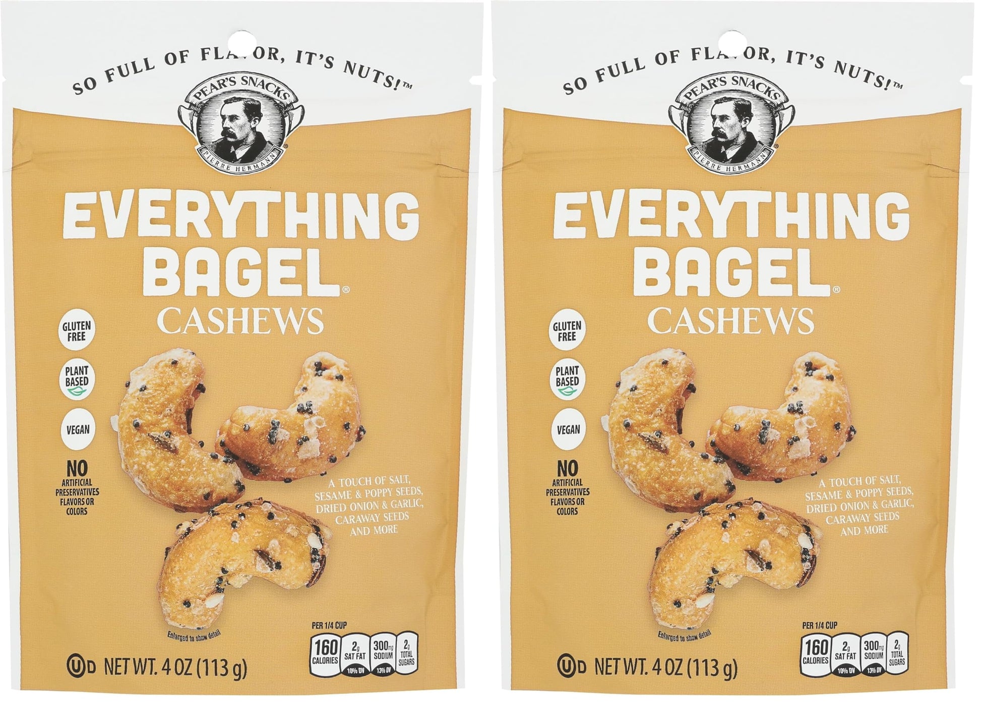 Pears Snacks Everything Bagel Cashews, 4 OZ (Pack of 2)