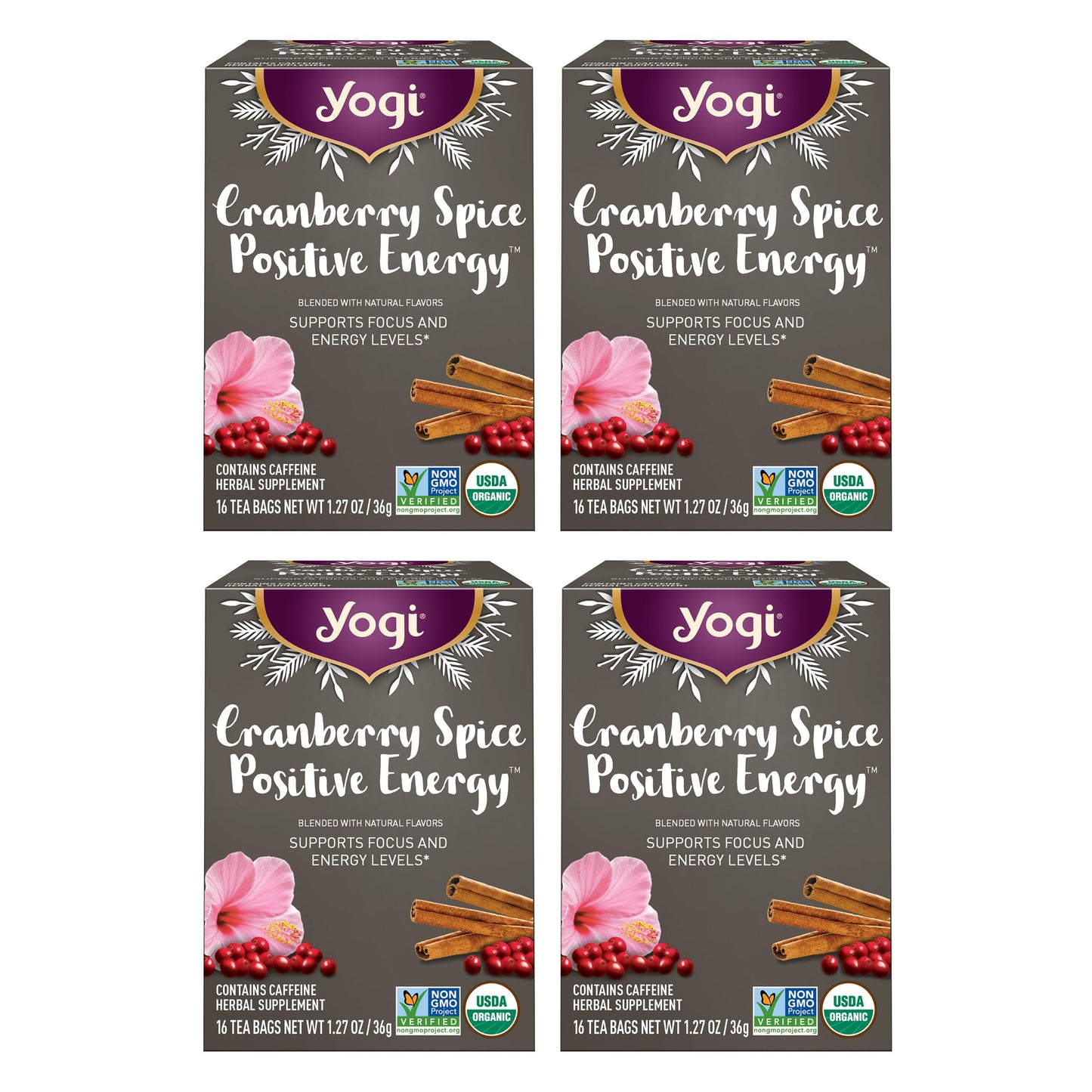 Yogi Tea Cranberry Spice Organic Puerh Tea, Caffeinated, 16 Tea Bags, 1.27 Ounce, Focus & Energy Support