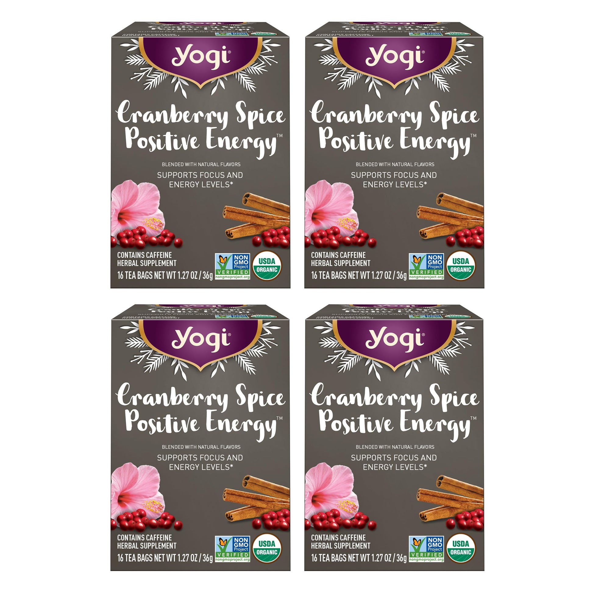 Yogi Tea Cranberry Spice Organic Puerh Tea, Caffeinated, 16 Tea Bags, 1.27 Ounce, Focus & Energy Support
