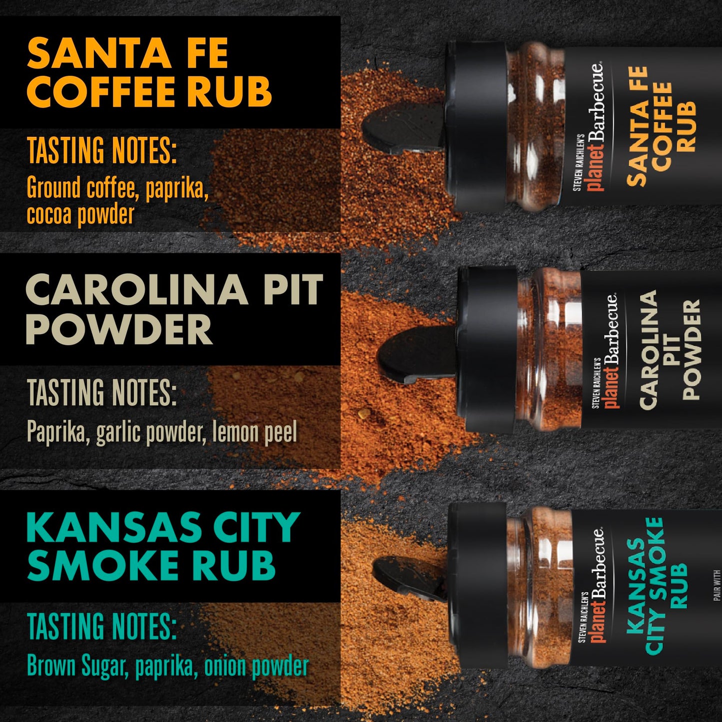 Steven Raichlen's Planet Barbecue Gourmet BBQ Rubs & Spices Gift Box Set - Variety Pack of 3 - Grill Seasoning Gift Set w Americ
