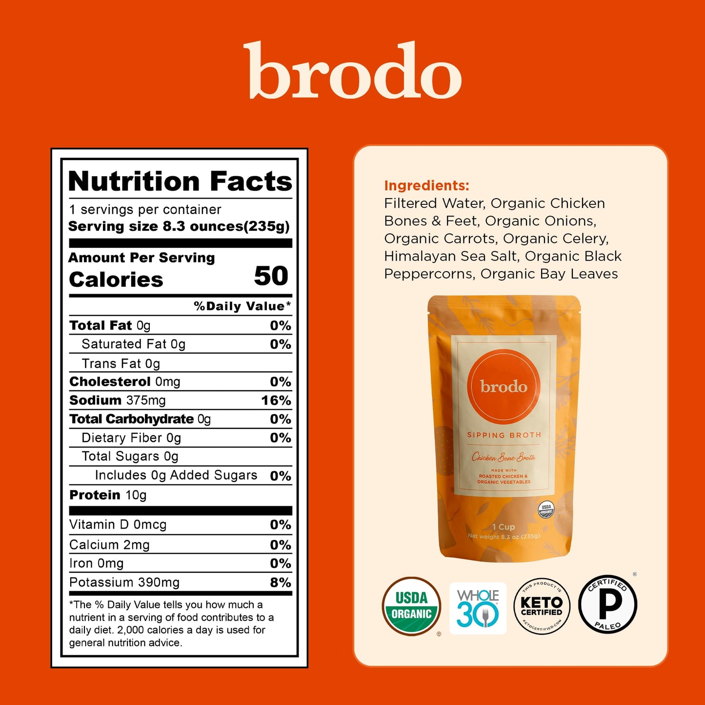 Brodo Broth Variety Pack | 1 Chicken, 1 Hearth, 1 Deeply Rooted, 1 Spicy Nonna, 1 Tom Yum, 1 Tuscan Sun Single Serving Pouches |