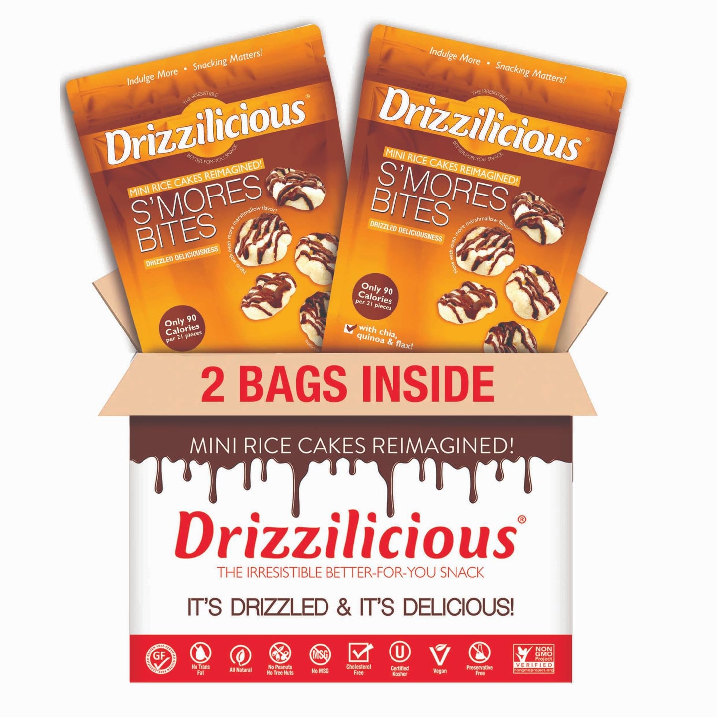 Drizzilicious Mini Rice Cakes Smores, Vegan, Gluten Free, 4oz (Pack of 2)
