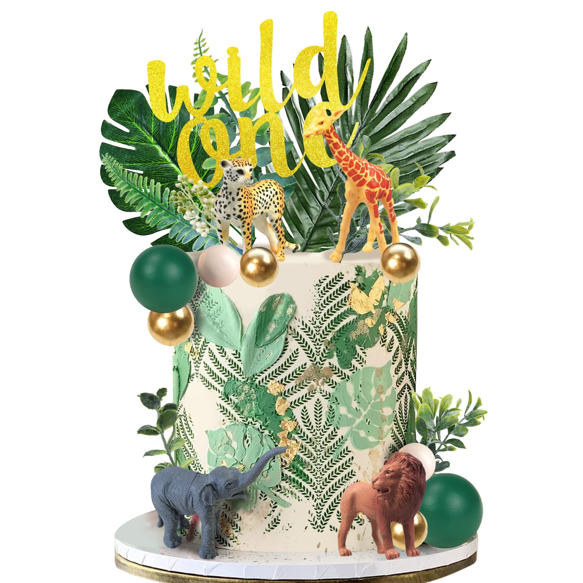 DRWATE 27 PCS Jungle Animal Cake Toppers Safari Theme Plastic Decorations for Baby Shower, Holiday Party, Khaki