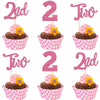 24 PCS Two Cupcake Toppers Glitter 2nd Birthday Cupcake Picks Number 2 Two Cake Picks for Baby Shower Kids Second Birthday Anniv