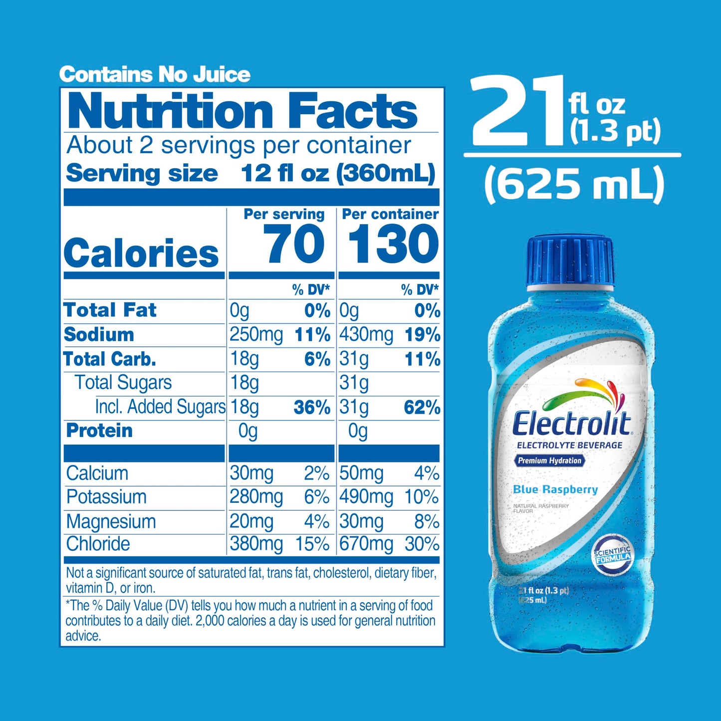 Electrolit  Electrolyte Beverage  Blue Raspberry  21 Fl Oz bottle (Pack of 12)