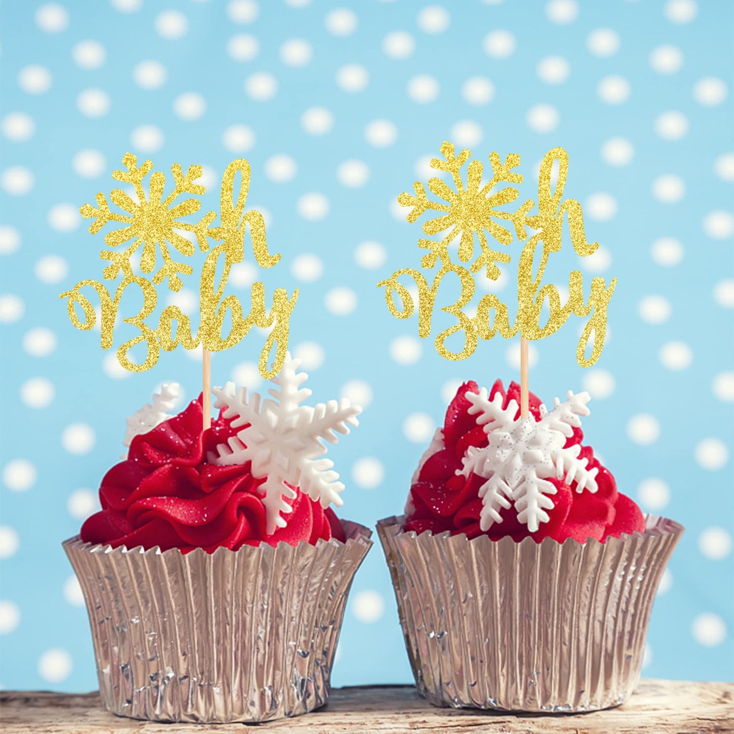 30 Pcs Snowflake Oh Baby Cupcake Toppers Glitter Winter Oh Baby Snowflake Cupcake Picks Baby Shower Kids Birthday Christmas Part
