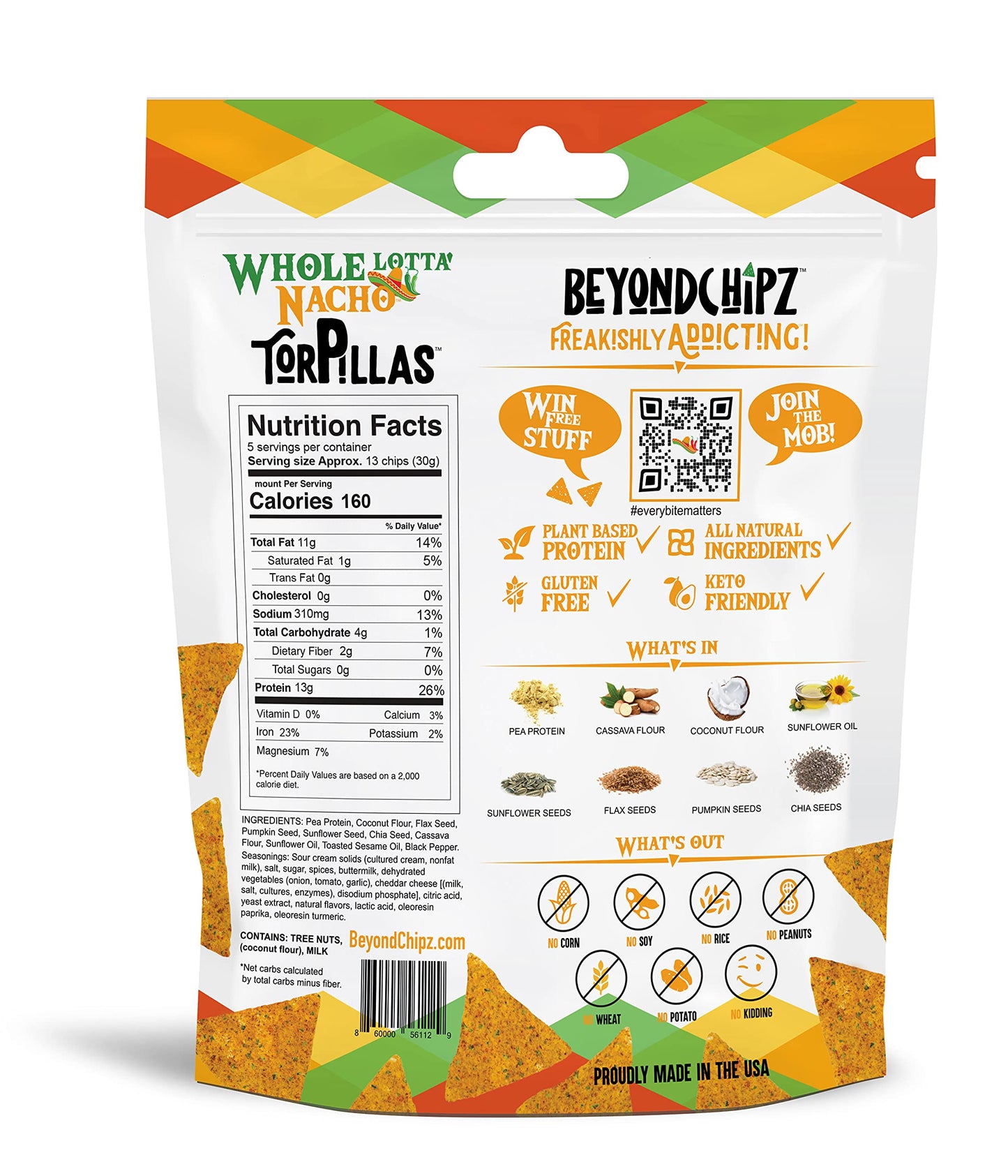 Beyondchipz Low Carb Tortilla Chips, Whole Lotta' Nacho, Keto Friendly, Gluten Free, One 5.3Oz Bag