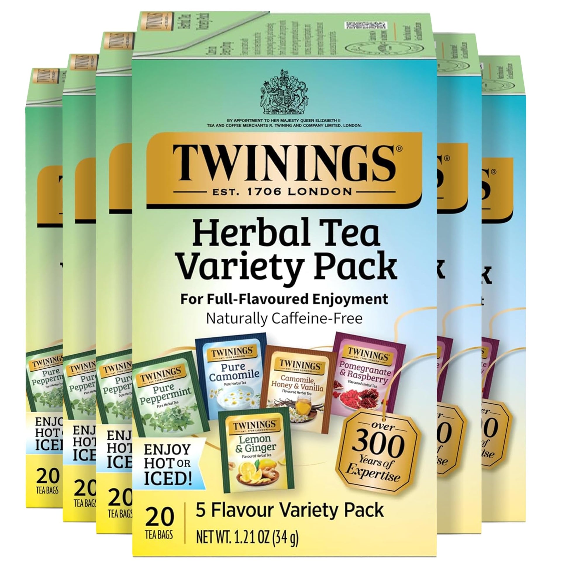 Twinings Herbal Tea Variety Pack, 20 Count (Pack of 6), Naturally Caffeine-Free, Includes 5 Flavours