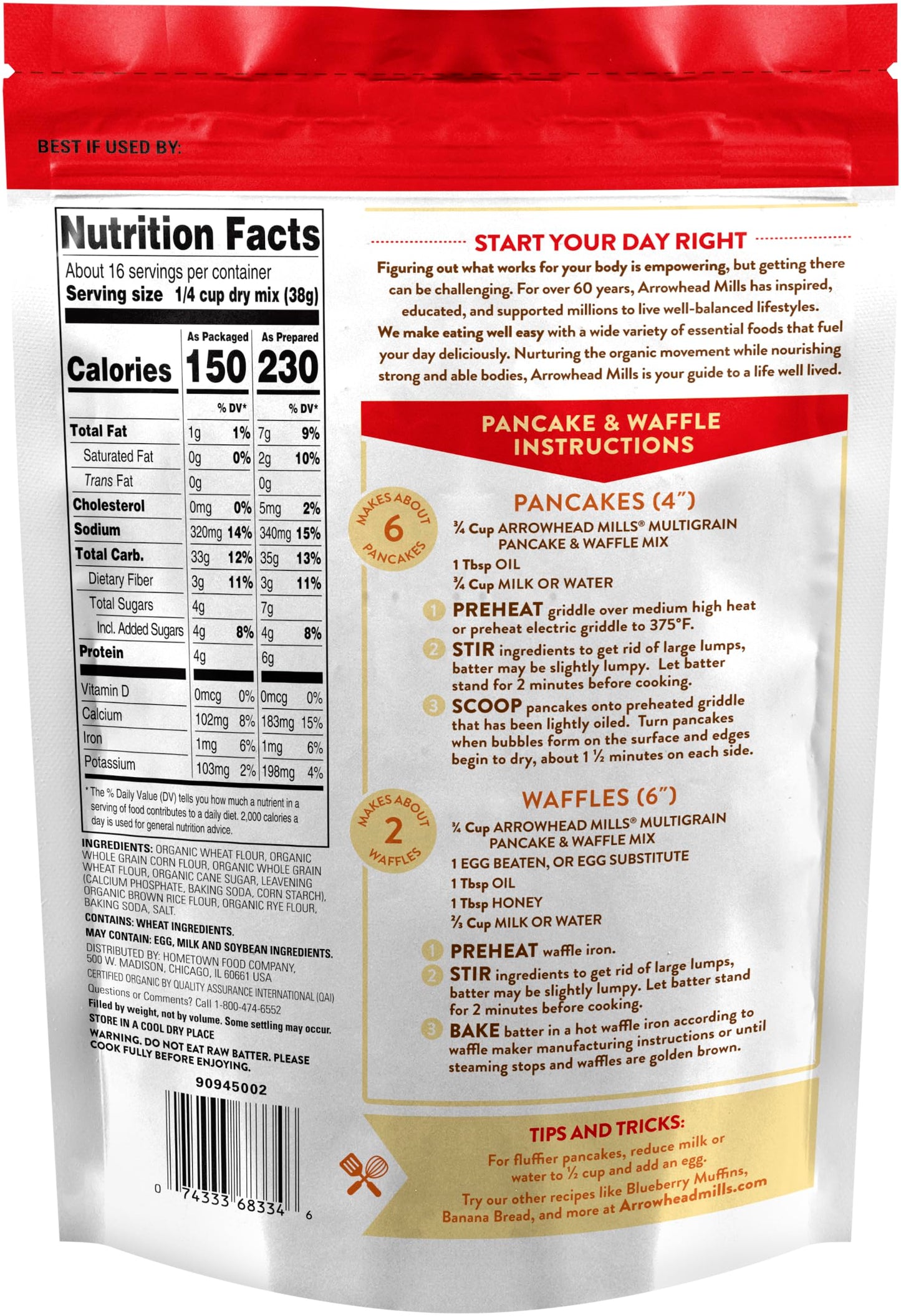 Arrowhead Mills Organic Multigrain Pancake & Waffle Mix, 22 Ounce Bag (Pack Of 6)