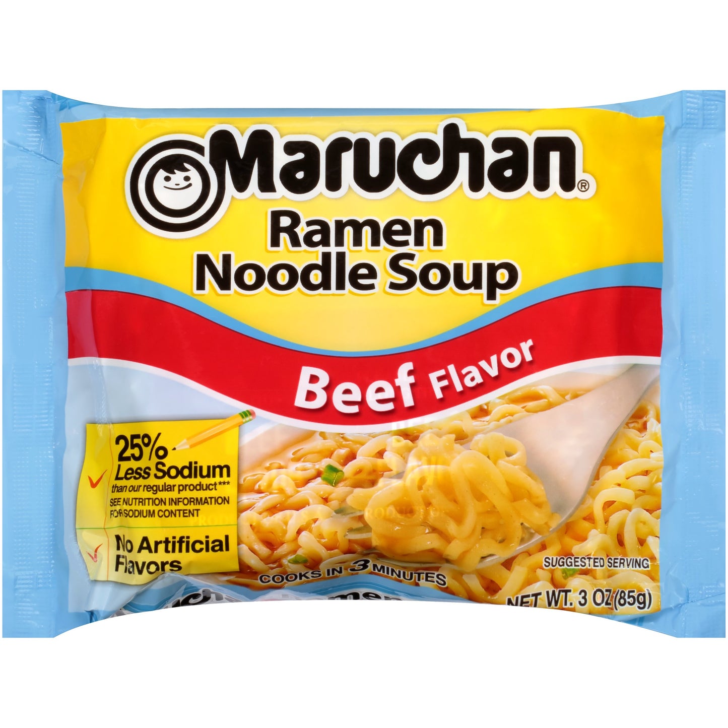 Maruchan Ramen Less Sodium Beef, Instant Ramen Noodles, Ready to Eat Meals, 3 Oz, 24 Count