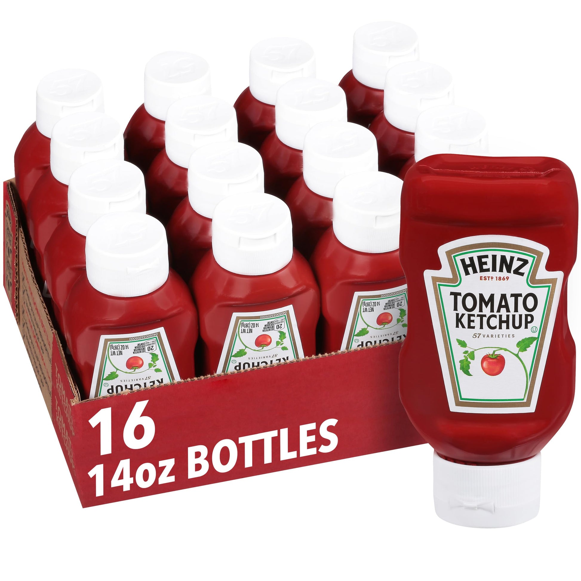 Heinz Ketchup, 14 oz Bottles, Pack of 16, Ideal for Cooking and Condiment Use