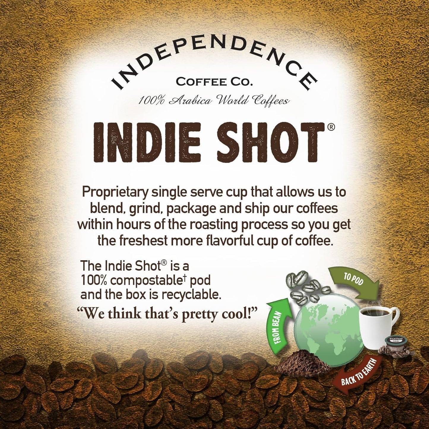 Independence Coffee Co. Texas Donut House, Light Roast, Single Serve Coffee K Cup Indie Shot Soft Pods, Compostable Plant-Based