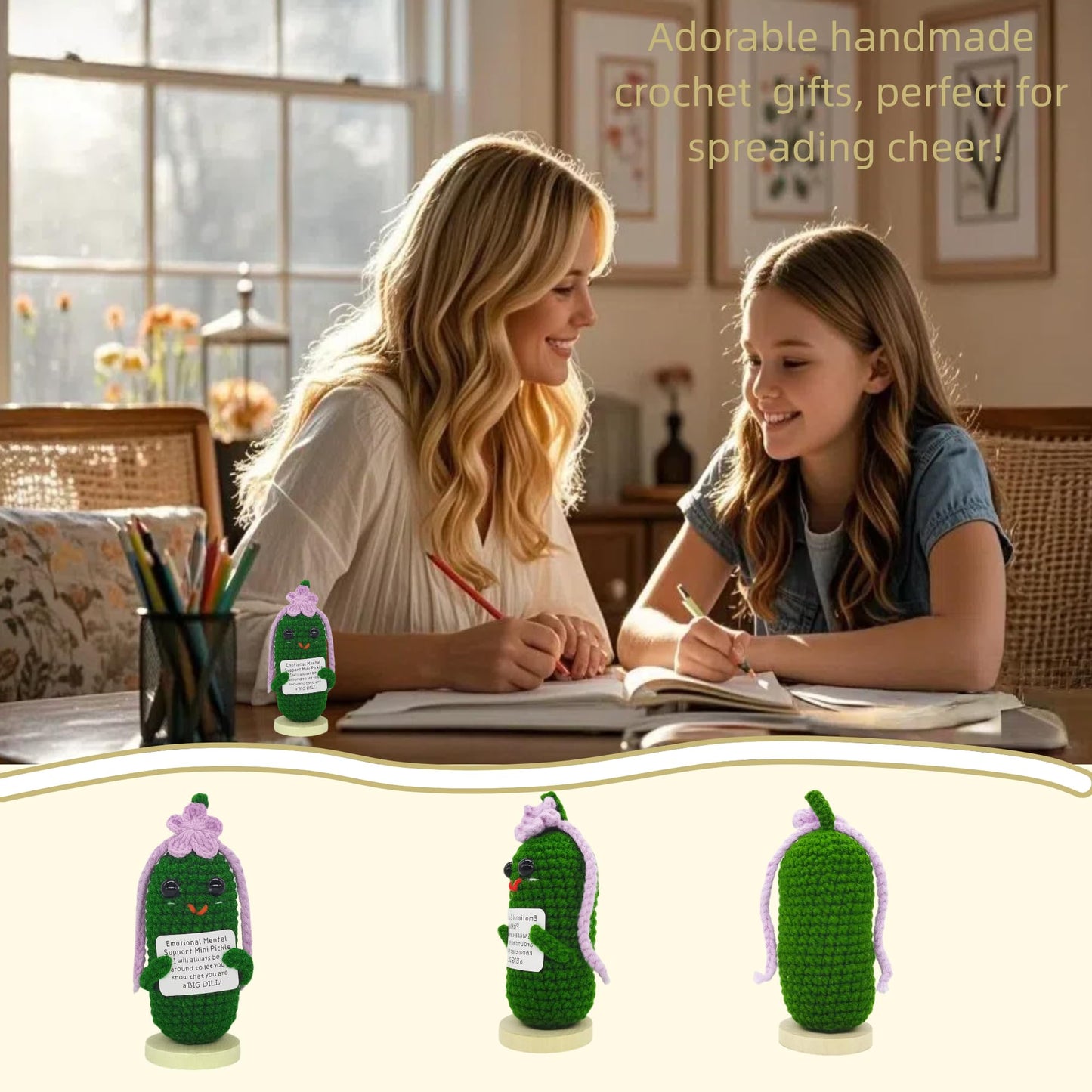 Kalawalk Funny Crochet Pickles 1 Pcs With Affirmations Cards For Inspirational Novelty Good Luck Gifts And Party Decorations(Kk-Ckd04-Ppfw)