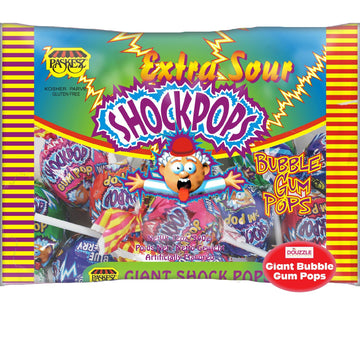 DOUzzle Giant Shock Pops, Extra Sour Bubble Gum Pops (Pack of 1) Individually Wrapped Candies, Birthday Party Favors, Goodie Bag